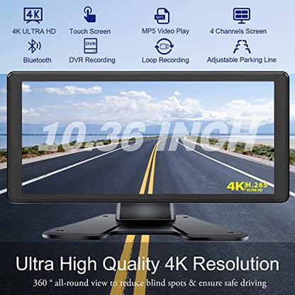 Sistema de cámara de respaldo 4K RV de 10.36 pulgadas, monit