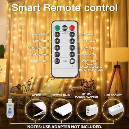 suddus Luces de cortina para dormitorio, 200 luces LED colga