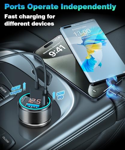 Cargador de coche USB C de 66 W, adaptador de cargador de co