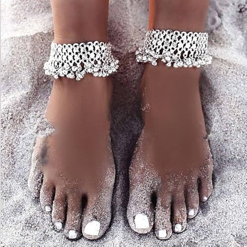 Yokawe Tobilleras bohemias de plata con cuentas de campana i