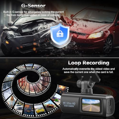NHOPEEW Cámara de coche 4K – Dash Cam delantera y trasera –