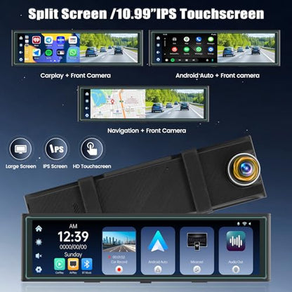 Cámara de tablero de espejo 4K con Carplay y Android Auto, c