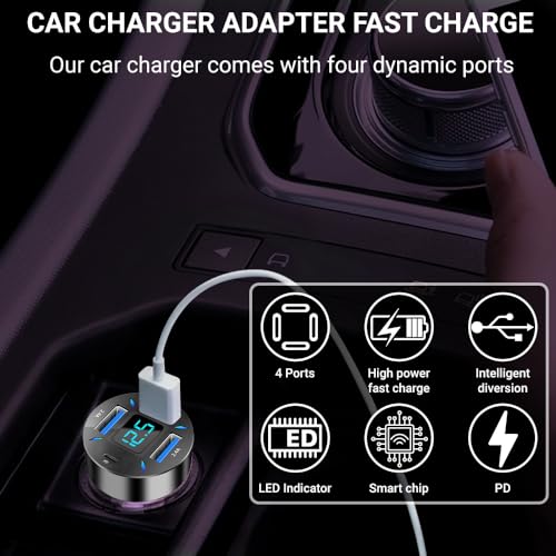 Cargador de coche USB C RDRKR 66 W, cargador USB de 4 puerto