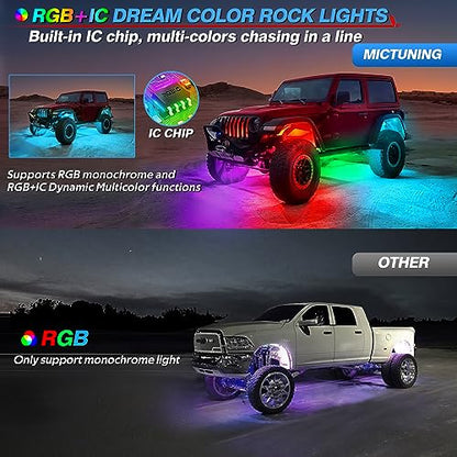 MICTUNING Y1 RGB+IC Dream Color LED Rock Lights Pod - 2 luce