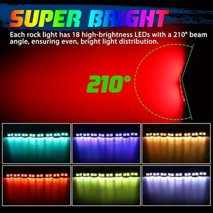 8 vainas RGB Rock Lights para camiones, aplicación de color