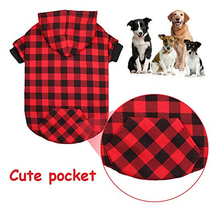 Sudadera de cuadros rojos con capucha para perros con gorro