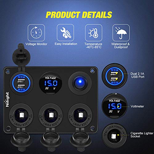 Nilight Enchufe dual para encendedor de cigarrillos con cabl