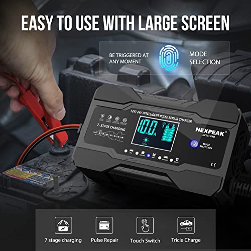 NEXPEAK Cargador de batería de coche de 10 amperios, 12 V y