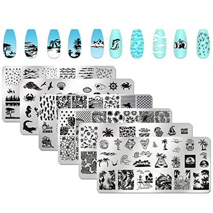 Juego de 6 placas de estampado de uñas de paisajes marinos p