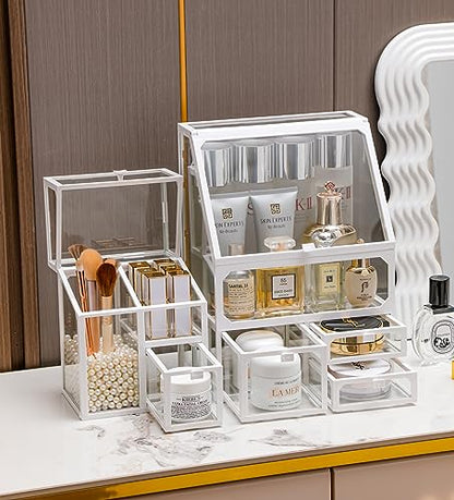 MOOCHI Organizador de maquillaje blanco de 3 piezas, vidrio,