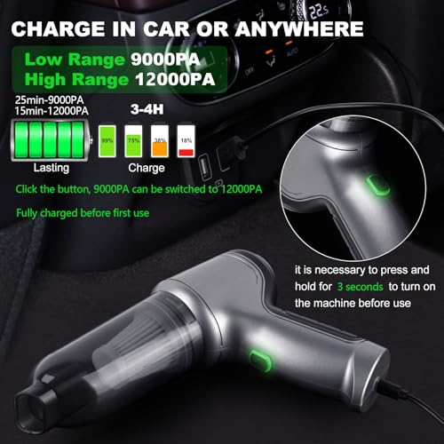 Aspirador de coche portátil inalámbrico - 12000PA 3 en 1 asp