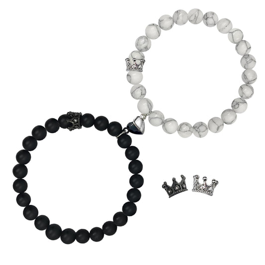 Ymeeaa Pulseras para parejas, pulseras de corona de rey y re