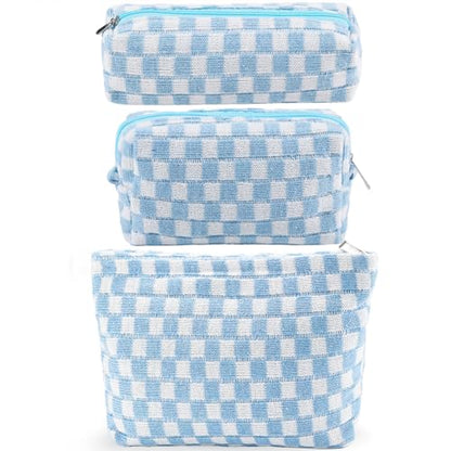 ZLFSRQ Bolsa de maquillaje a cuadros para mujer, juego de bo