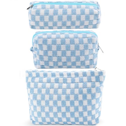 ZLFSRQ Bolsa de maquillaje a cuadros para mujer, juego de bo