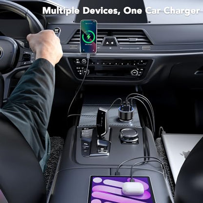 AGKMT01 - Adaptador de cargador de coche USB C, 78 W, 4 puer