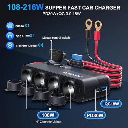 Toma de corriente de 12 V, cable de 10 pies, 24 V, 216 W, sa