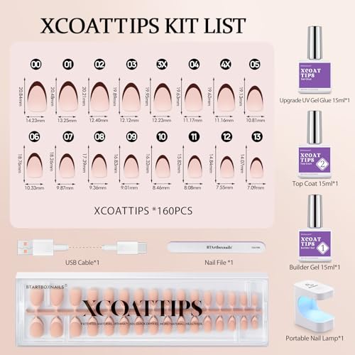 BTArtboxnails XCOATTIPS - Uñas de gel francesas – Tonos de p