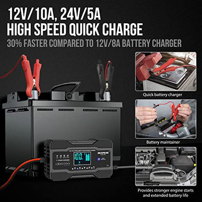 NEXPEAK Cargador de batería de coche de 10 amperios, 12 V y