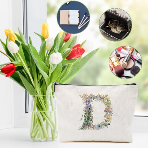 Bolsa de maquillaje con inicial de flores, bolsa de cosmétic