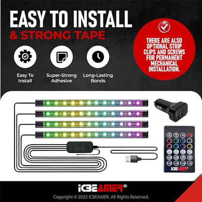 ICBEAMER COB Luces LED multicolor, musicales, se ajusta a to