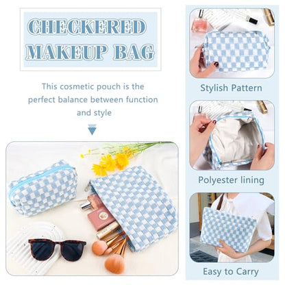 ZLFSRQ 2 bolsas de maquillaje a cuadros para mujer, juego de