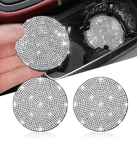 2 posavasos de auto con diamantes de imitación, 2.75 pulgada