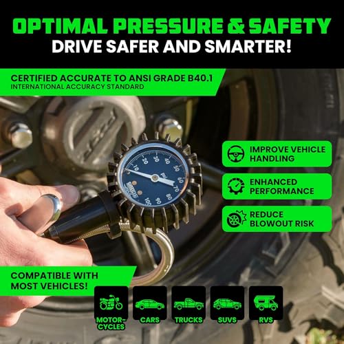 Rhino USA Inflador de neumáticos con manómetro (0-100 PSI) –