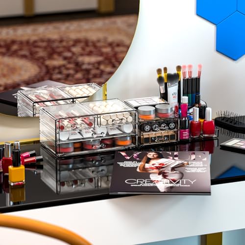 Cq acrylic Organizadores de maquillaje para tocador con 6 ca