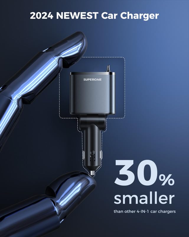 SUPERONE Cargador de coche retráctil de 69 W más pequeño 4 e