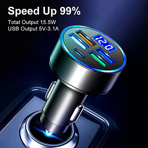Cargador de coche USB de 5 puertos (4 USB + tipo C) adaptado