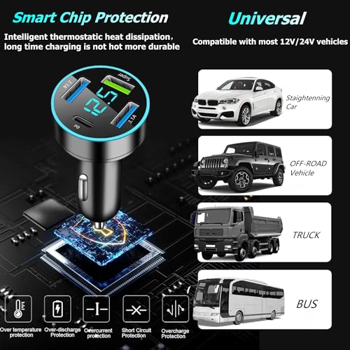 Cargador de coche de 72 W de carga súper rápida con USB PD&Q