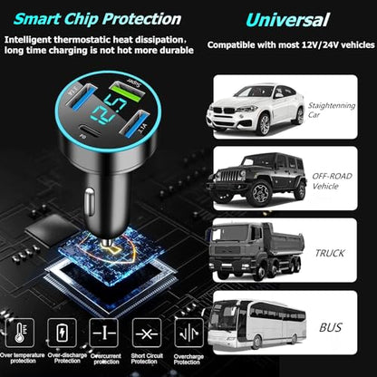 Cargador de coche de 72 W de carga súper rápida con USB PD&Q