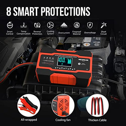 NEXPEAK NC201 - Cargador de batería de 10 amperios, cargador