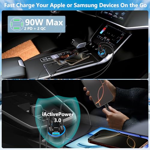 USB C Car Charger, Stuffcool 90W Dual USB-C & USB-A Car Powe