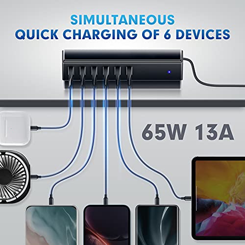 Cargador de coche USB, 6 puertos rápido 65 W cargador de coc