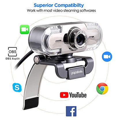 papalook Cámara web PA452 Full HD 1080P con micrófono, cámar