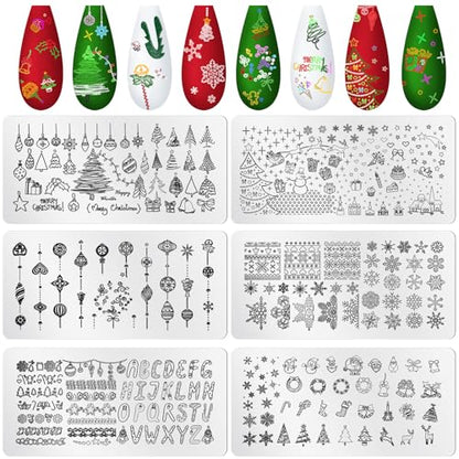 6 placas de sello de uñas navideñas - Plantillas de patrón d