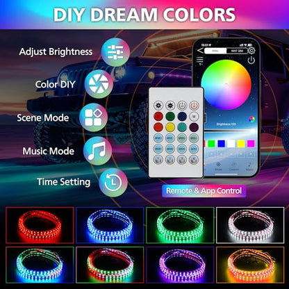 Underglow - Luces LED para autos, 180 luces LED RGBI de neón