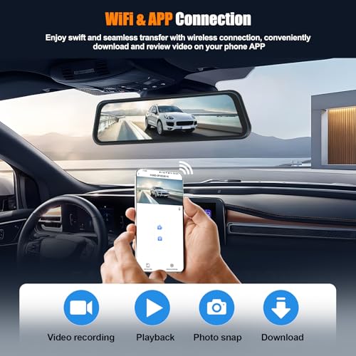 CAMECHO Cámara de tablero con espejo WiFi 4K, cámara de espe