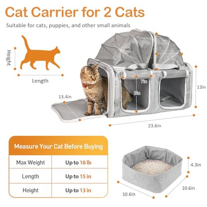 Transportador de gatos para 2 gatos, transportador de viaje