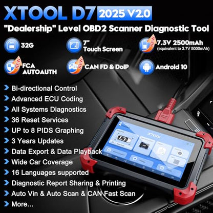 XTOOL - Escáner automotriz OBD2 bidireccional D7: V2.0, herr