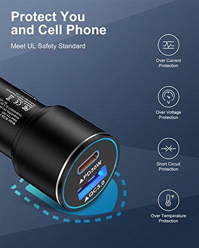 Toma USB de 12 voltios, 30 W + 18 W, cargador de coche USB C