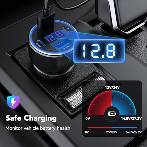 AGKMT01 - Adaptador de cargador de coche USB C, 78 W, 4 puer