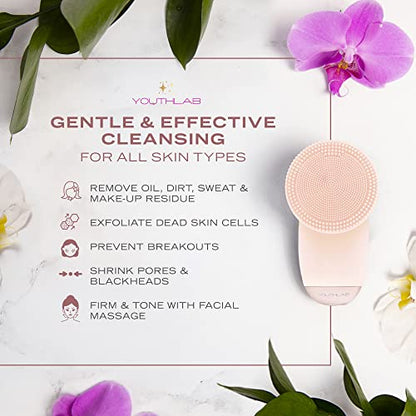 YouthLab SoniGlow, rosa, cepillo de limpieza facial de silic