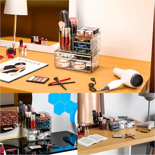 Organizador de maquillaje transparente con soporte giratorio