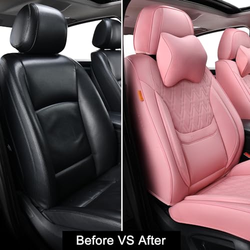 Fundas de asiento de coche color rosa, par de fundas de asie