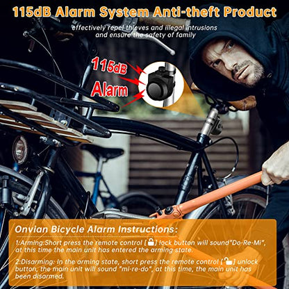 ONVIAN Rechargeable Bike Bell Bike Alarm with Wireless Remot