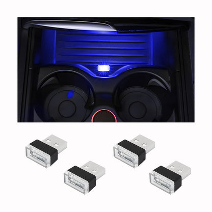 4 lámparas LED USB de ambiente para interior del automóvil,