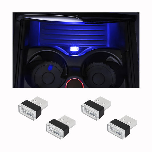 4 lámparas LED USB de ambiente para interior del automóvil,