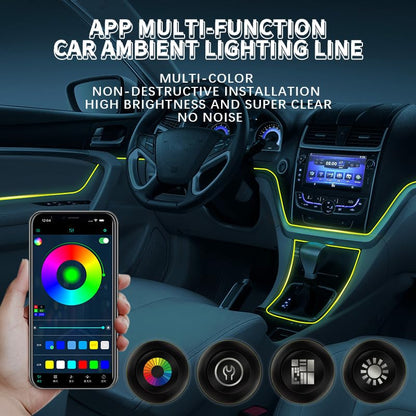 Luces de neón para interiores de coche, tira de luces LED co